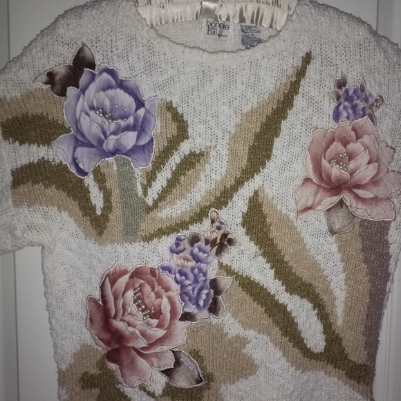 VINTAGE BONNIE & BILL SWEATER WHITE  BEADED  LARG - Picture 3 of 4